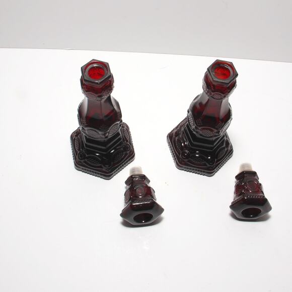 Vintage Avon 1876 Cape Cod Collection Ruby Red Glass Candlestick Pair EMPTY - Picture 6 of 6